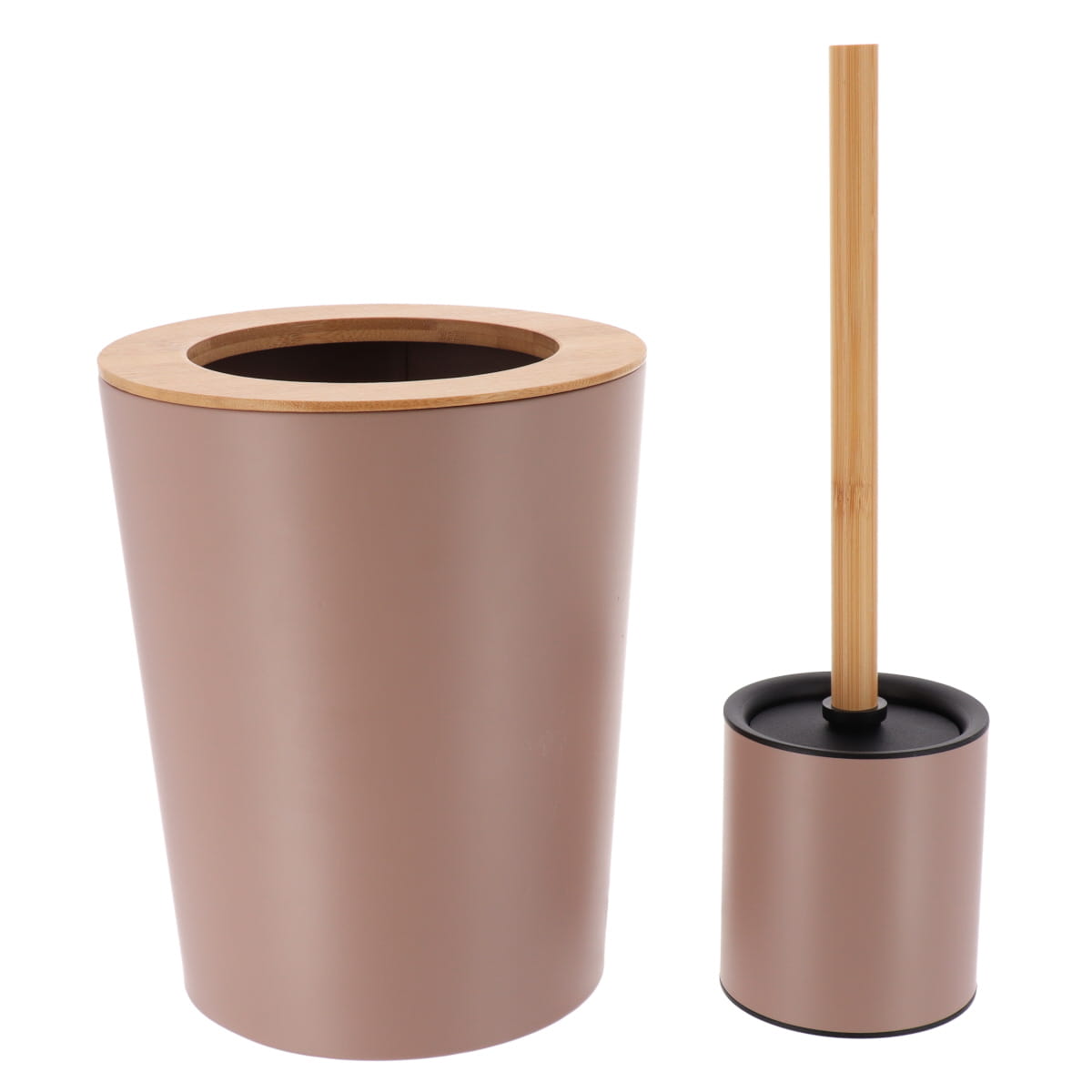 Perie De Toaletă Metalică Cu Mâner Din Bambus - Cappuccino
