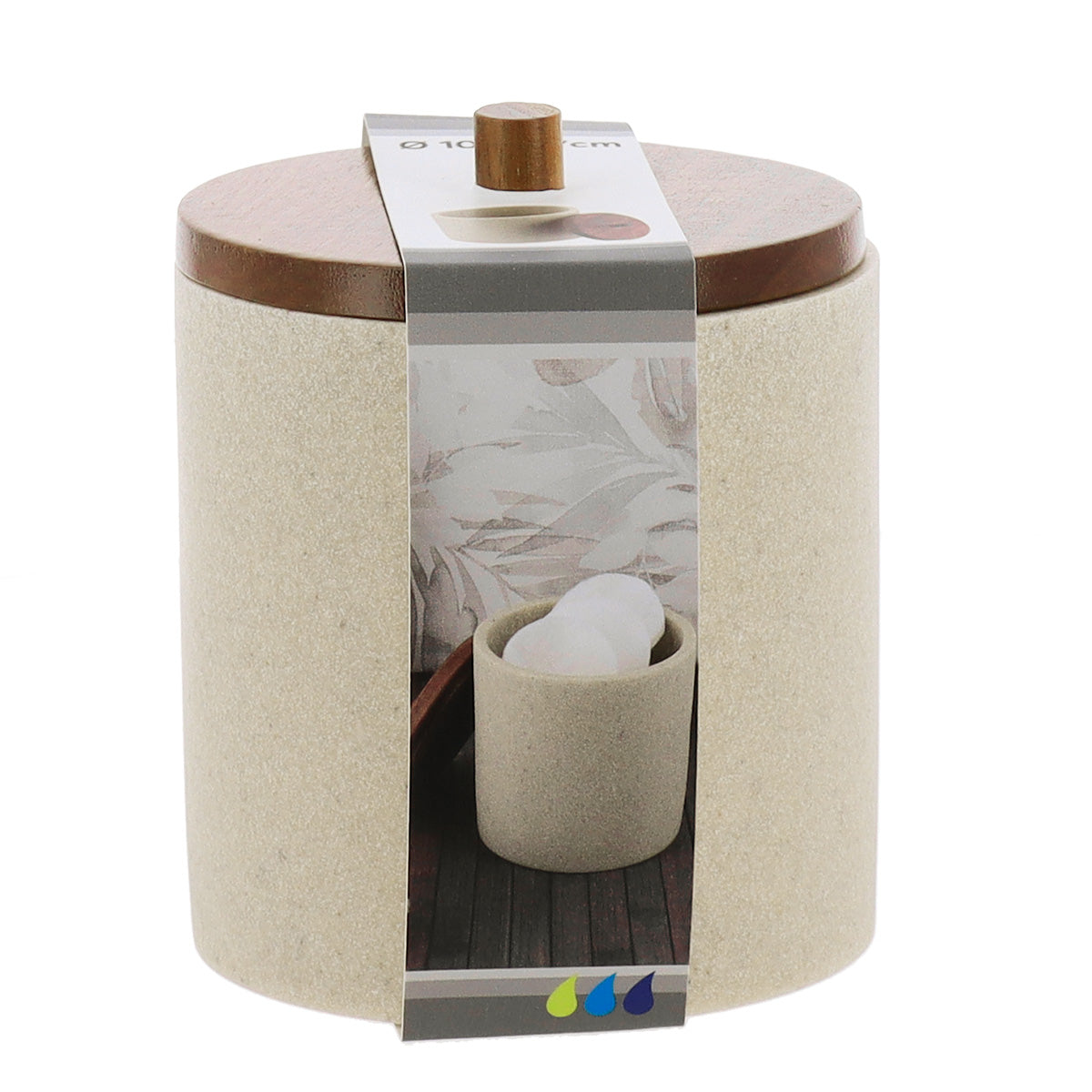 Cutie pentru Vată din Polirășină cu Capac - Natural/Acacia