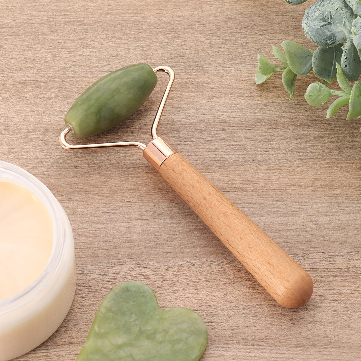 Roler pentru Față din Piatră de Jade Verde - Natural/Verde
