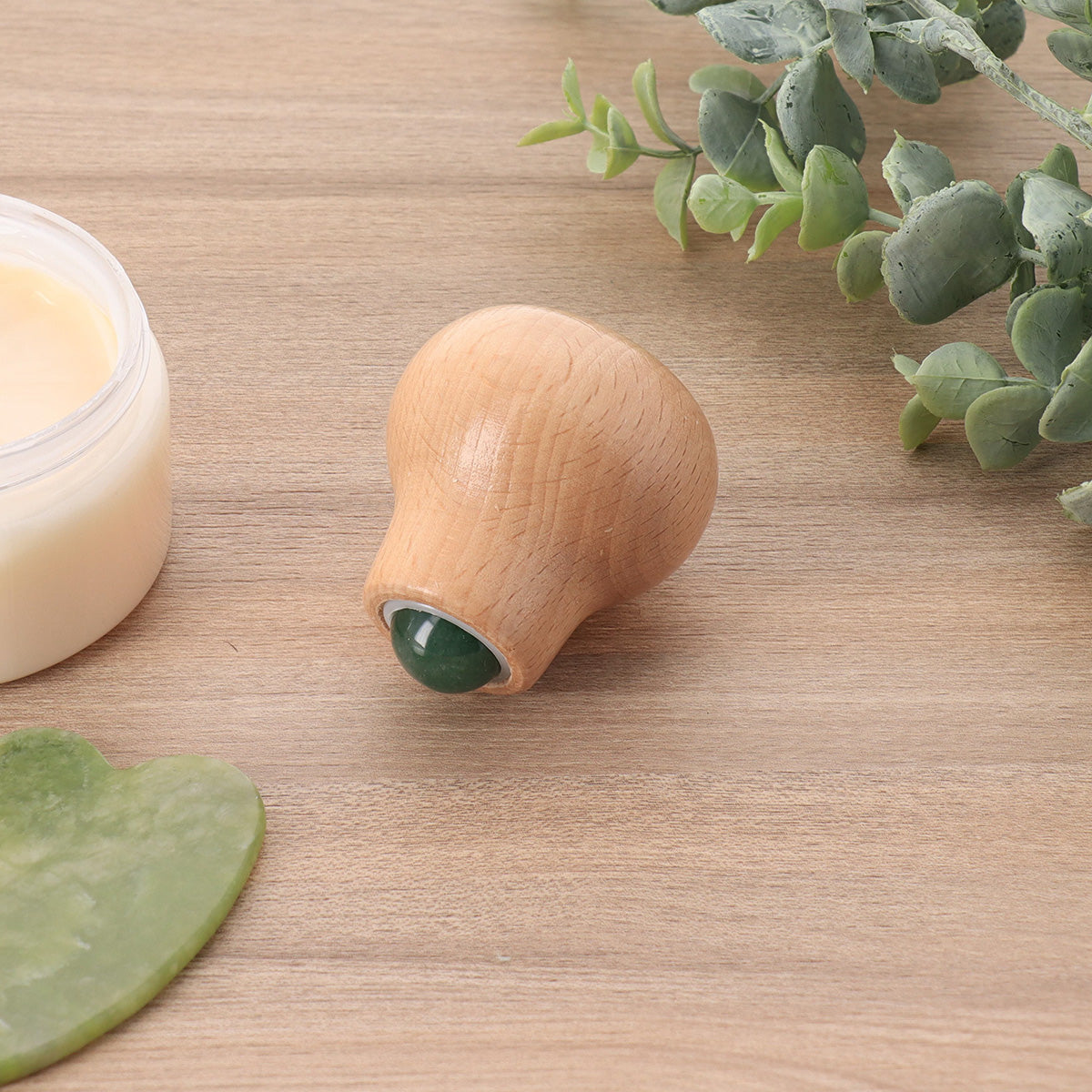 Roler de Masaj pentru Față din Jade/Lemn - Natural