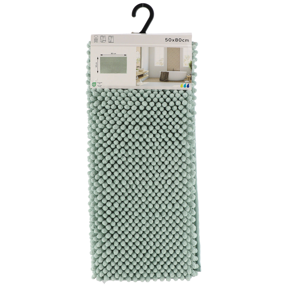 Covor Baie Microfibră cu Bile 50x80 CM - Verde Eucalipt