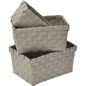 Set de 3 Coșuri Împletite din PP - Taupe