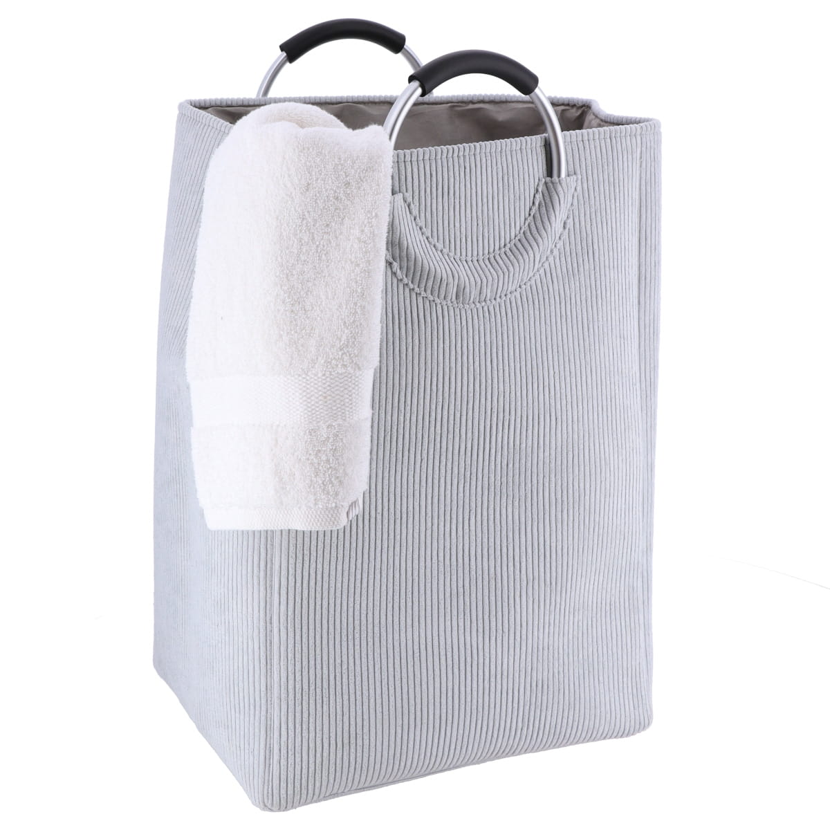 Coș Pliabil Pentru Rufe din Corduroy 55L - Gri Deschis