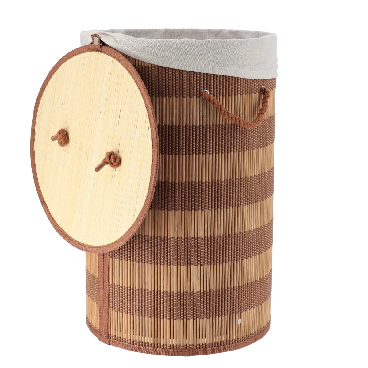 Coș pliabil pentru rufe din bambus și bumbac cu capac - Natural/Maro