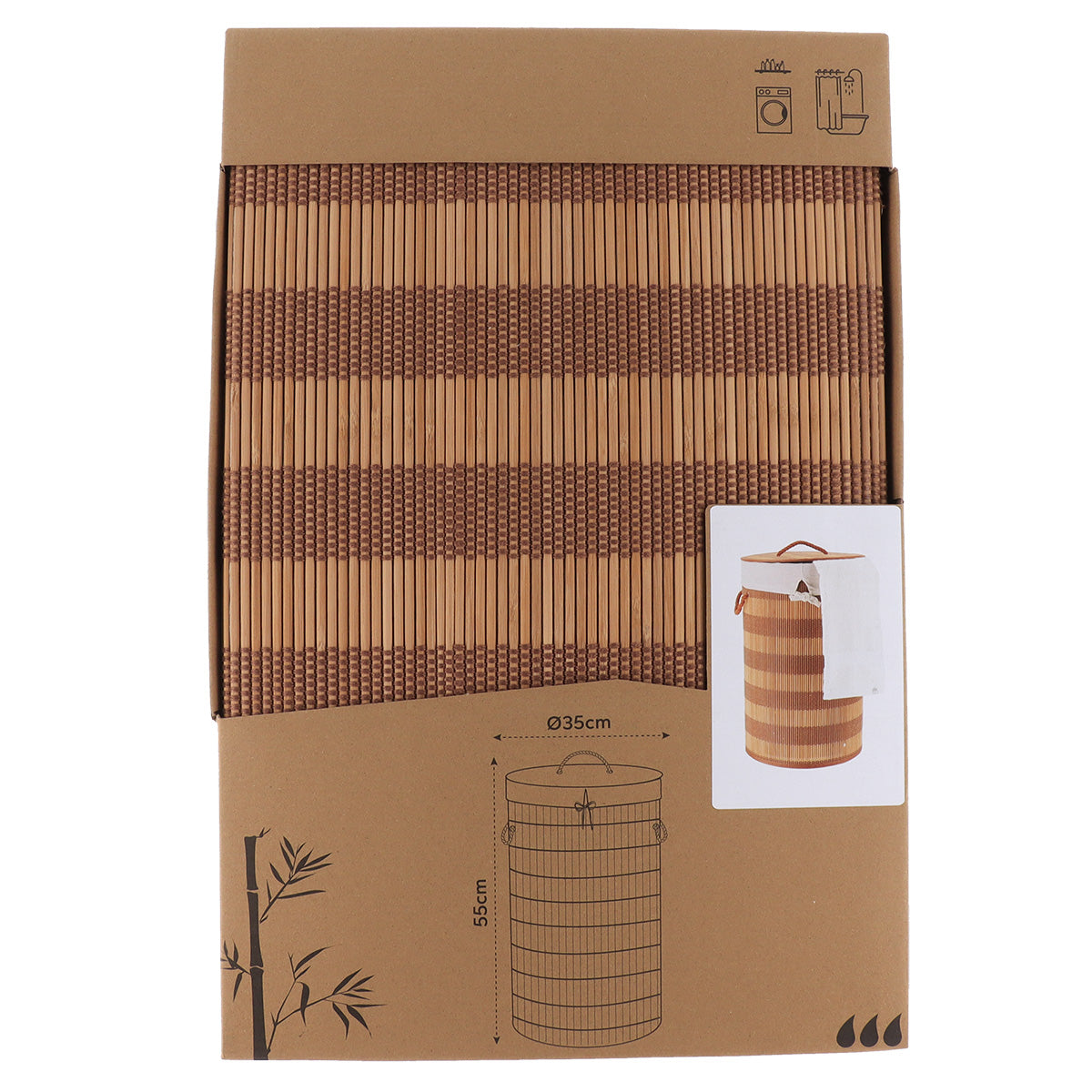 Coș pliabil pentru rufe din bambus și bumbac cu capac - Natural/Maro