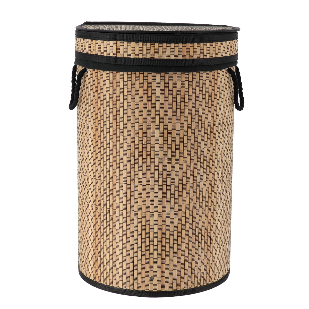 Coș pliabil rufe bambus și bumbac cu capac integrat - Natural/Negru