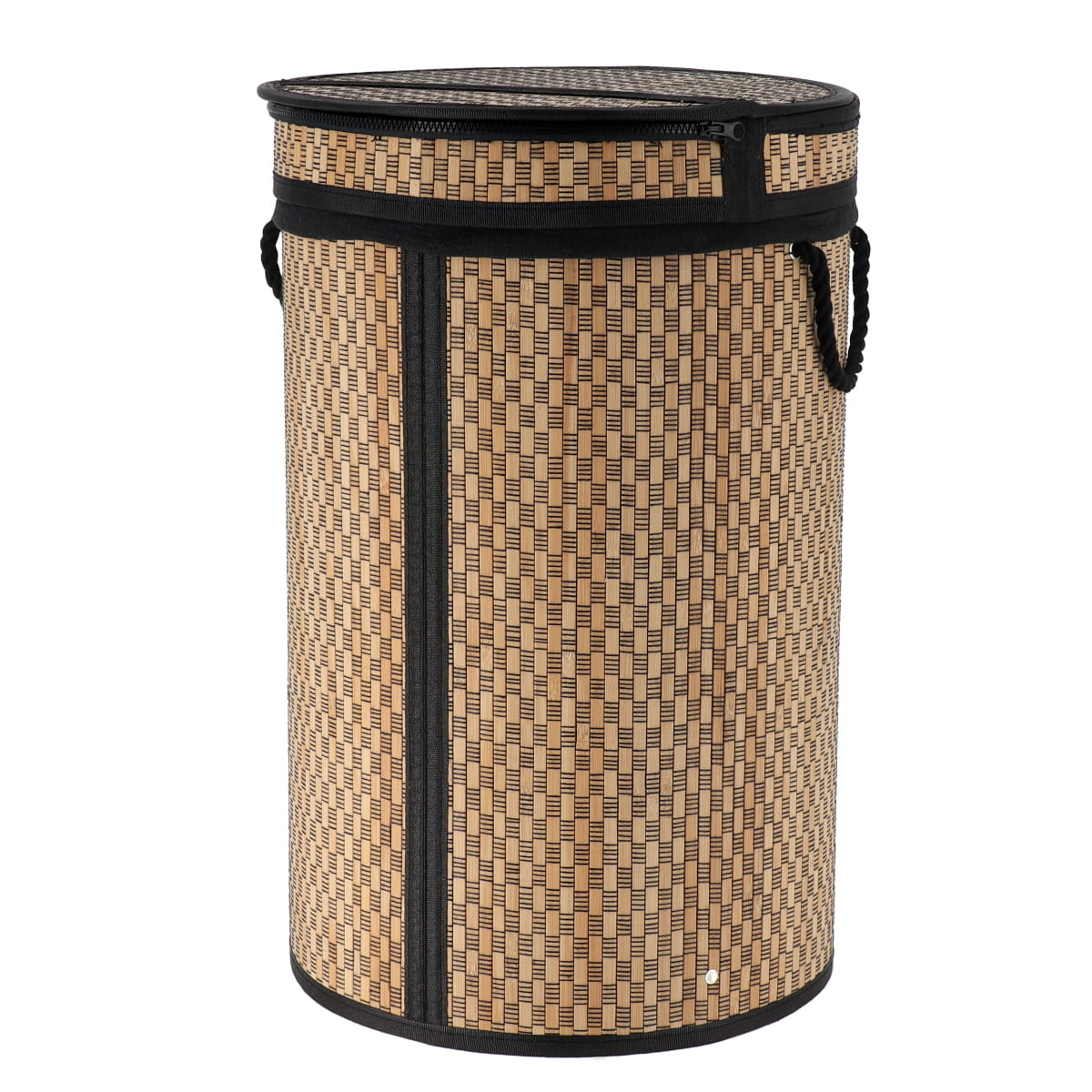 Coș pliabil rufe bambus și bumbac cu capac integrat - Natural/Negru