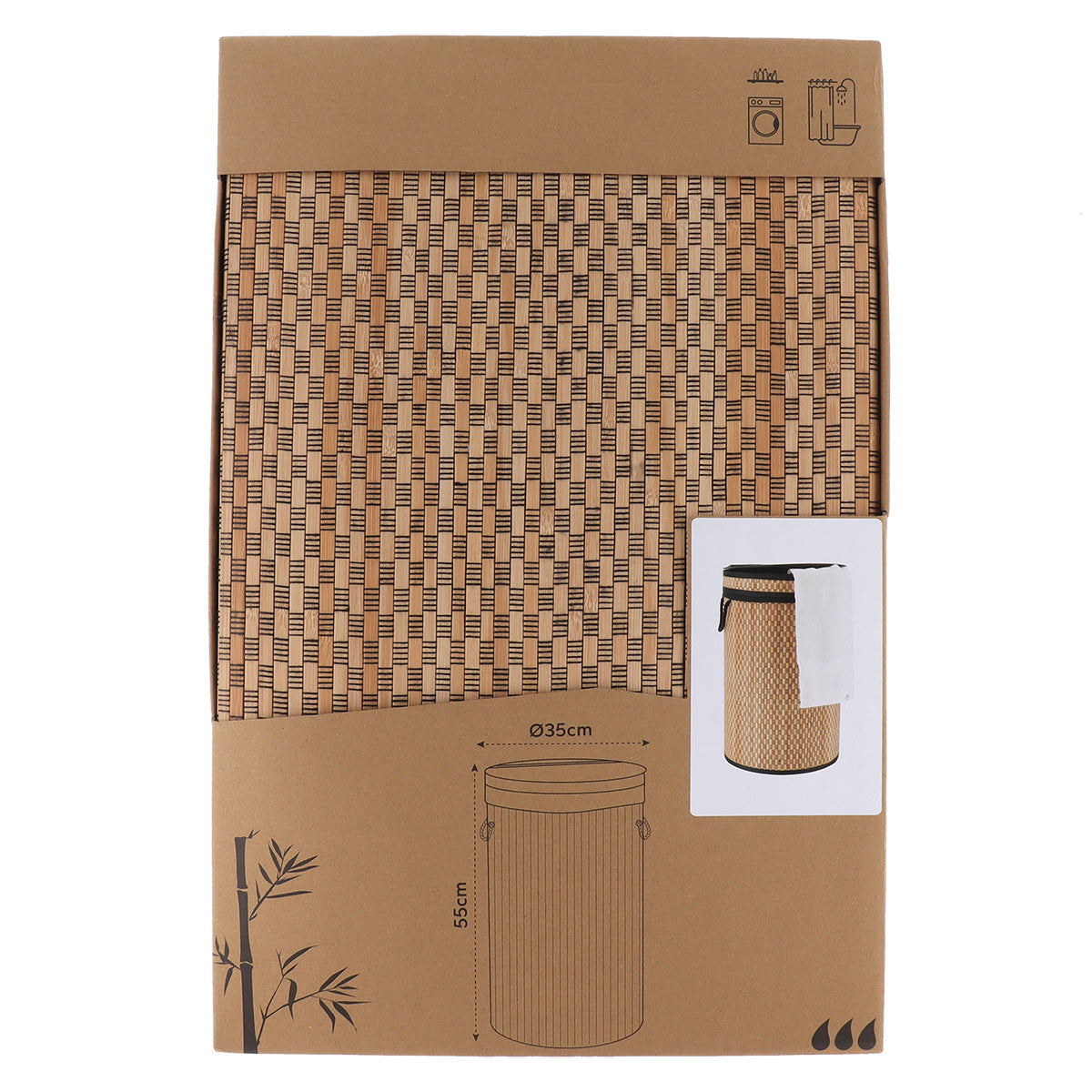 Coș pliabil rufe bambus și bumbac cu capac integrat - Natural/Negru