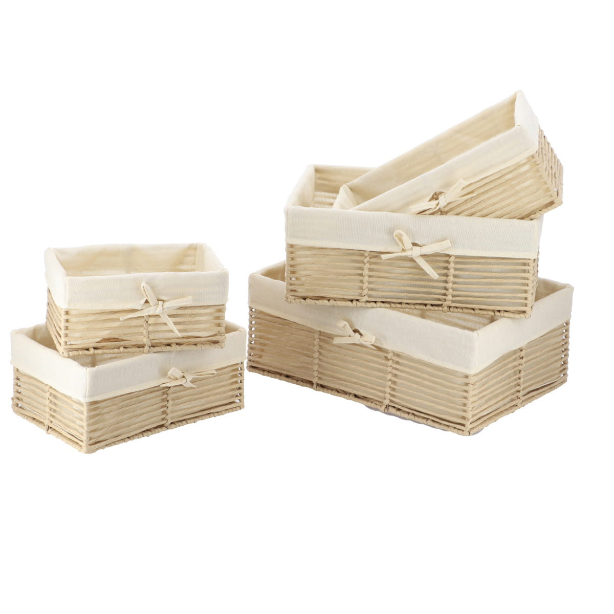 Set de 5 Coșuri cu Structură Metalică - Natural/Material Textil Natural