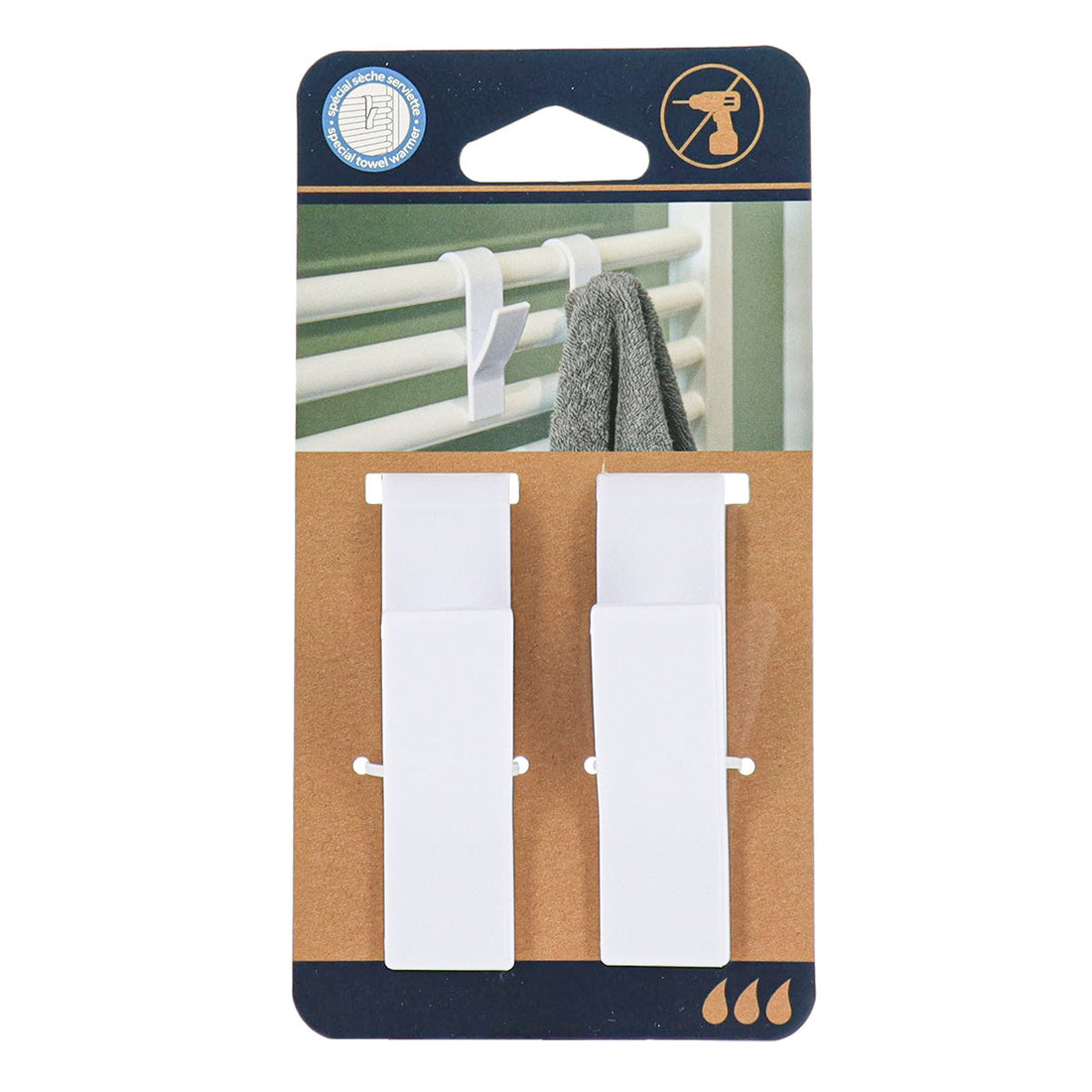 Set 2 Cârlige Plastic pentru Radiator de Prosop Alb