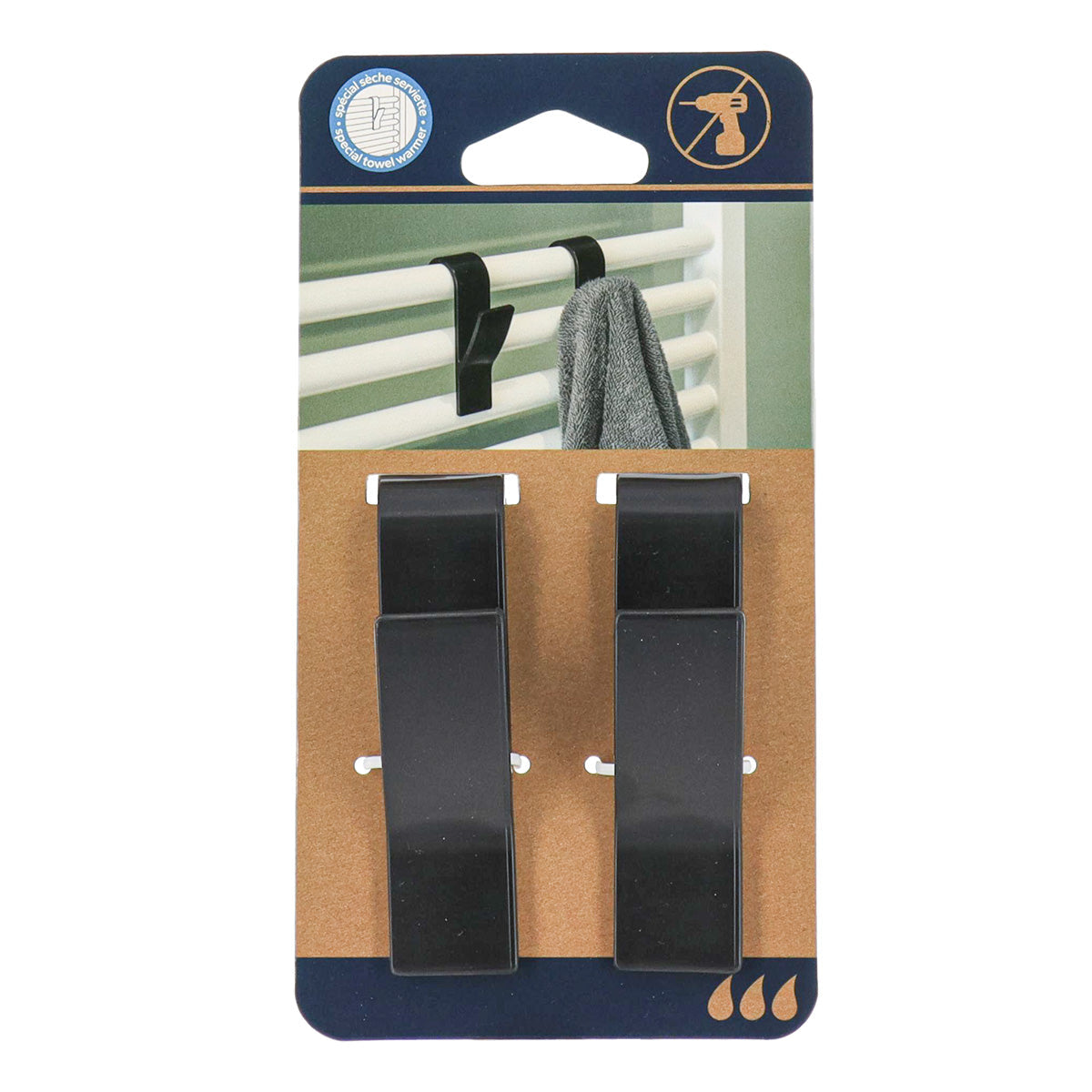 Set 2 Cârlige Plastic pentru Radiator de Prosop Negru