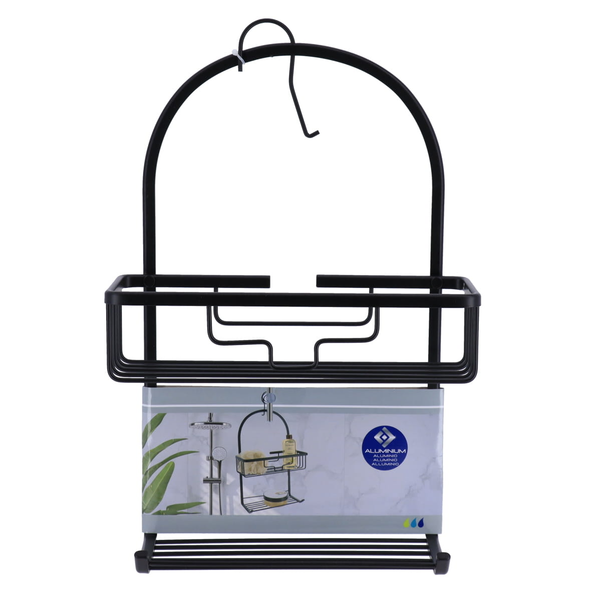 Suport pentru Duș din Aluminiu cu Cârlig Mărime Mică - Negru