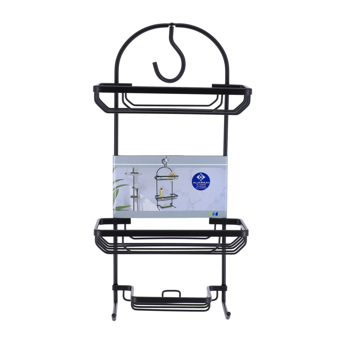 Suport pentru Duș din Aluminiu cu Cârlig Mărime Mare - Negru