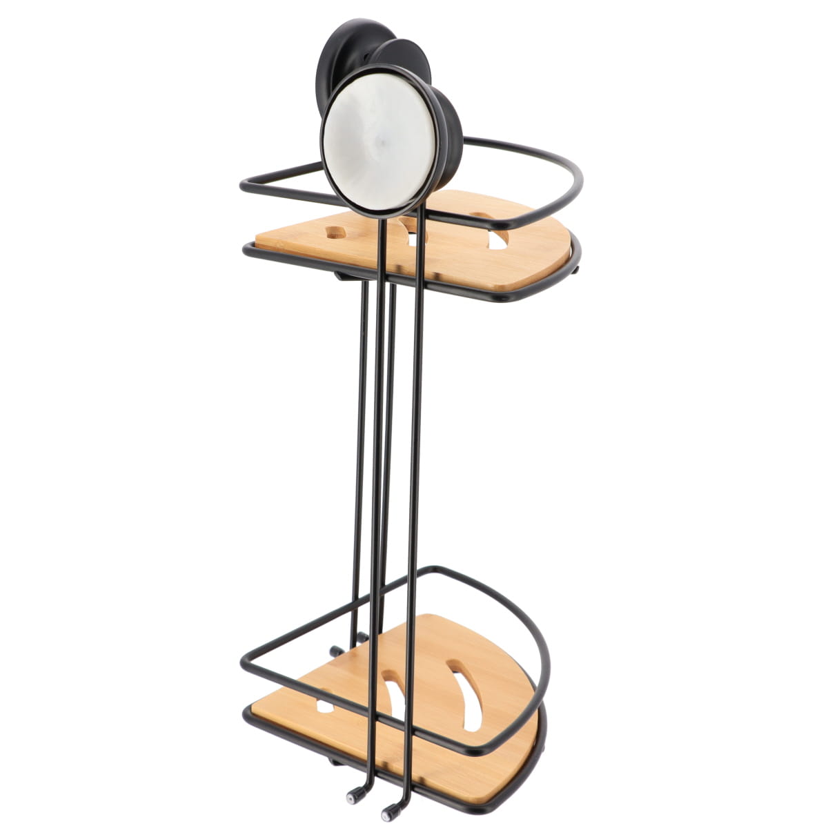 Organizator de Colț cu 2 Nivele, Metal și Bambus - Negru