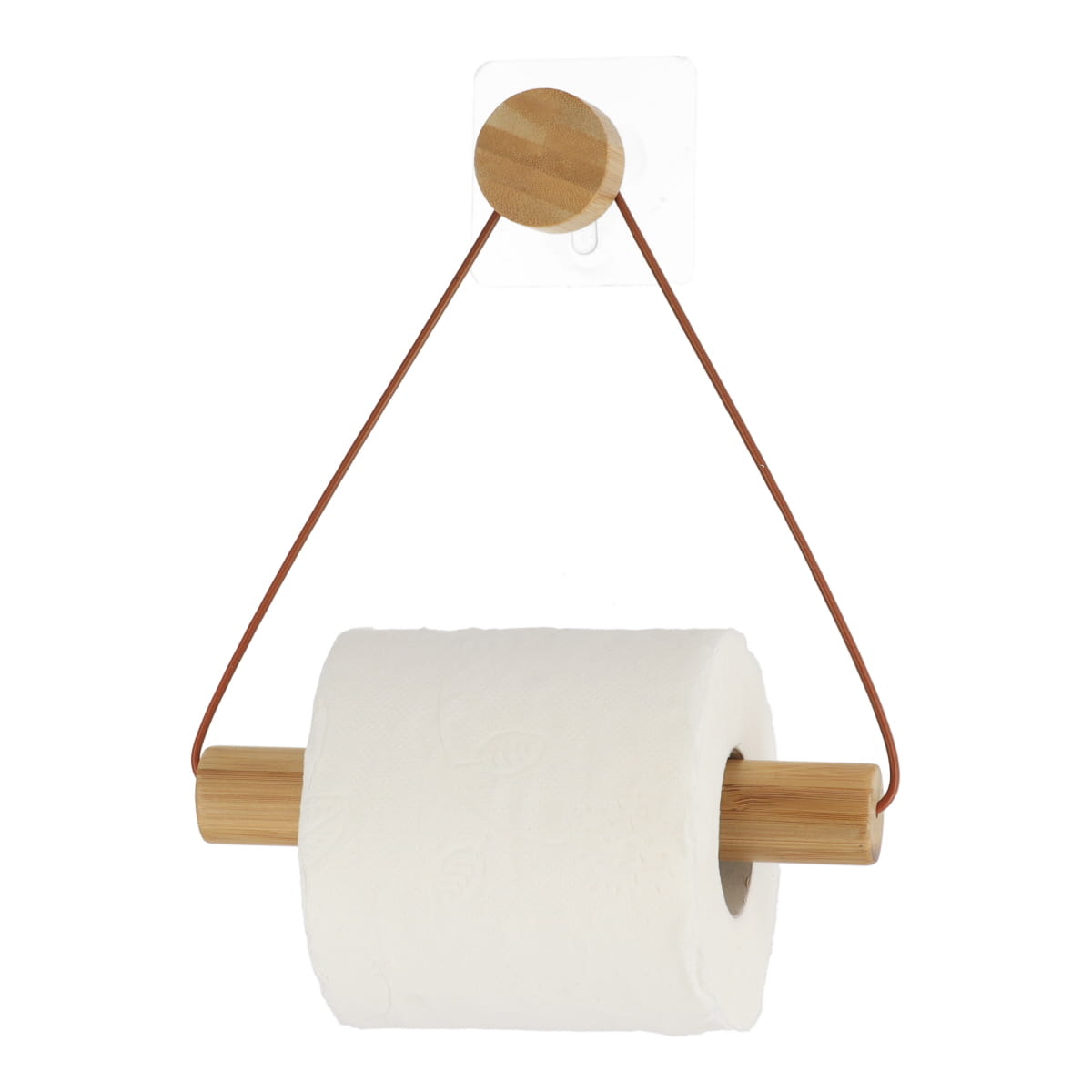 Suport de Hârtie Igienică din Metal Vopsit + Lemn cu Fixare Adezivă - Caramel/Natural