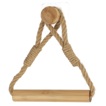 Dispenser pentru hârtie igienică din frânghie + bambus pe bază de autocolant - Natural
