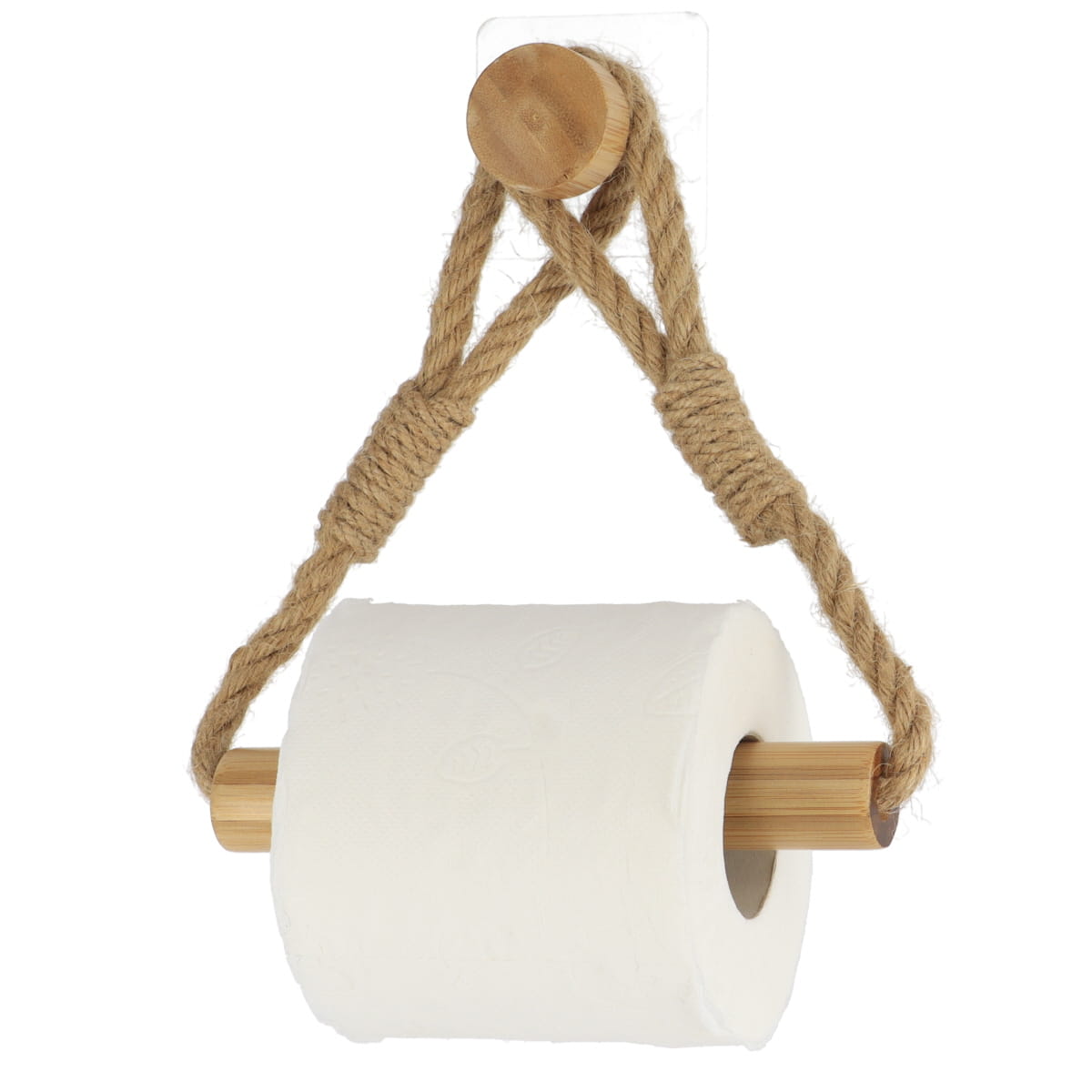 Dispenser pentru hârtie igienică din frânghie + bambus pe bază de autocolant - Natural