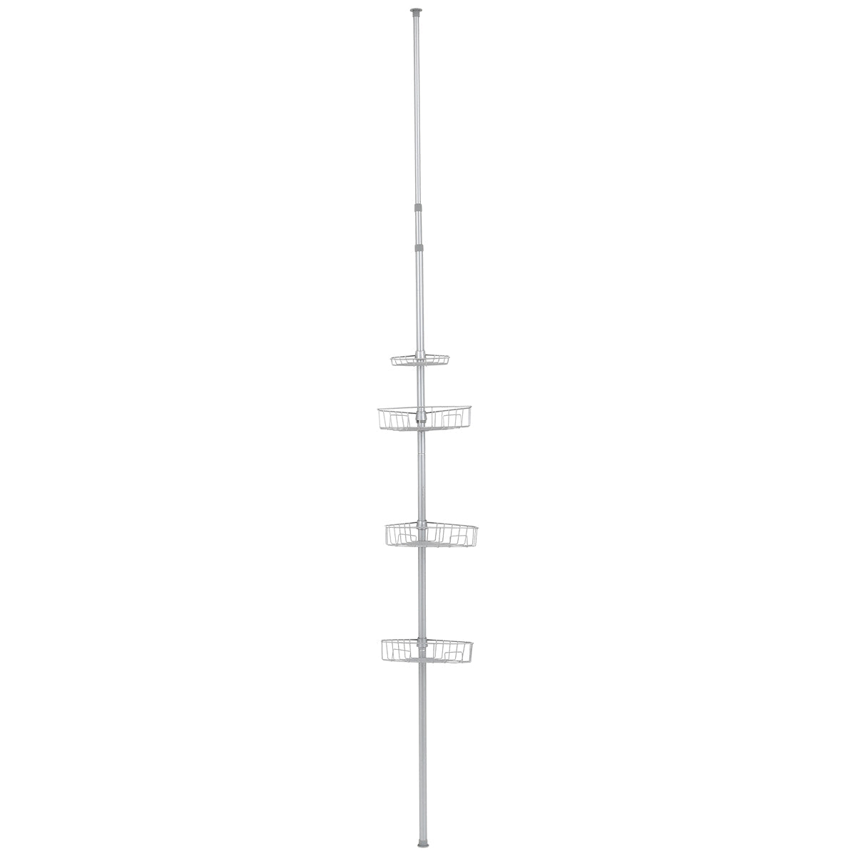 Coloană Telescopică din Metal Vopsit cu 4 Rafturi, Înălțime 289 cm – Gri Deschis
