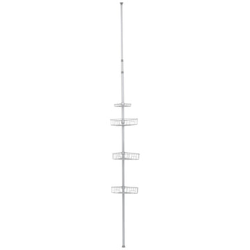 Coloană Telescopică din Metal Vopsit cu 4 Rafturi, Înălțime 289 cm – Gri Deschis