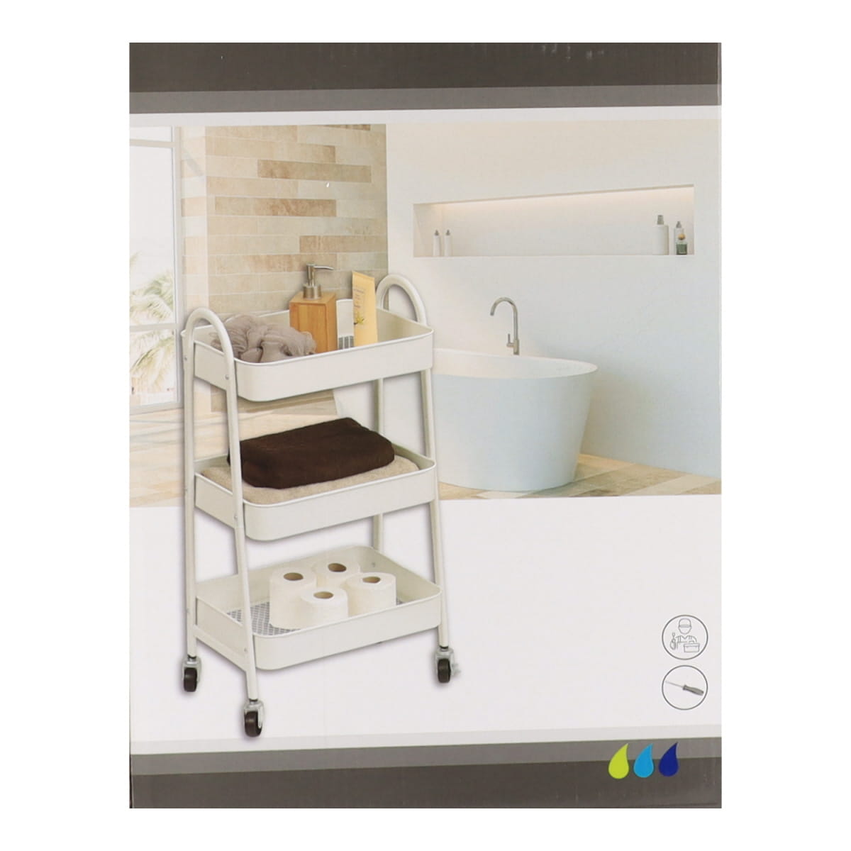 Mobilier Metalic pe Roți cu 3 Rafturi din ABS - Alb