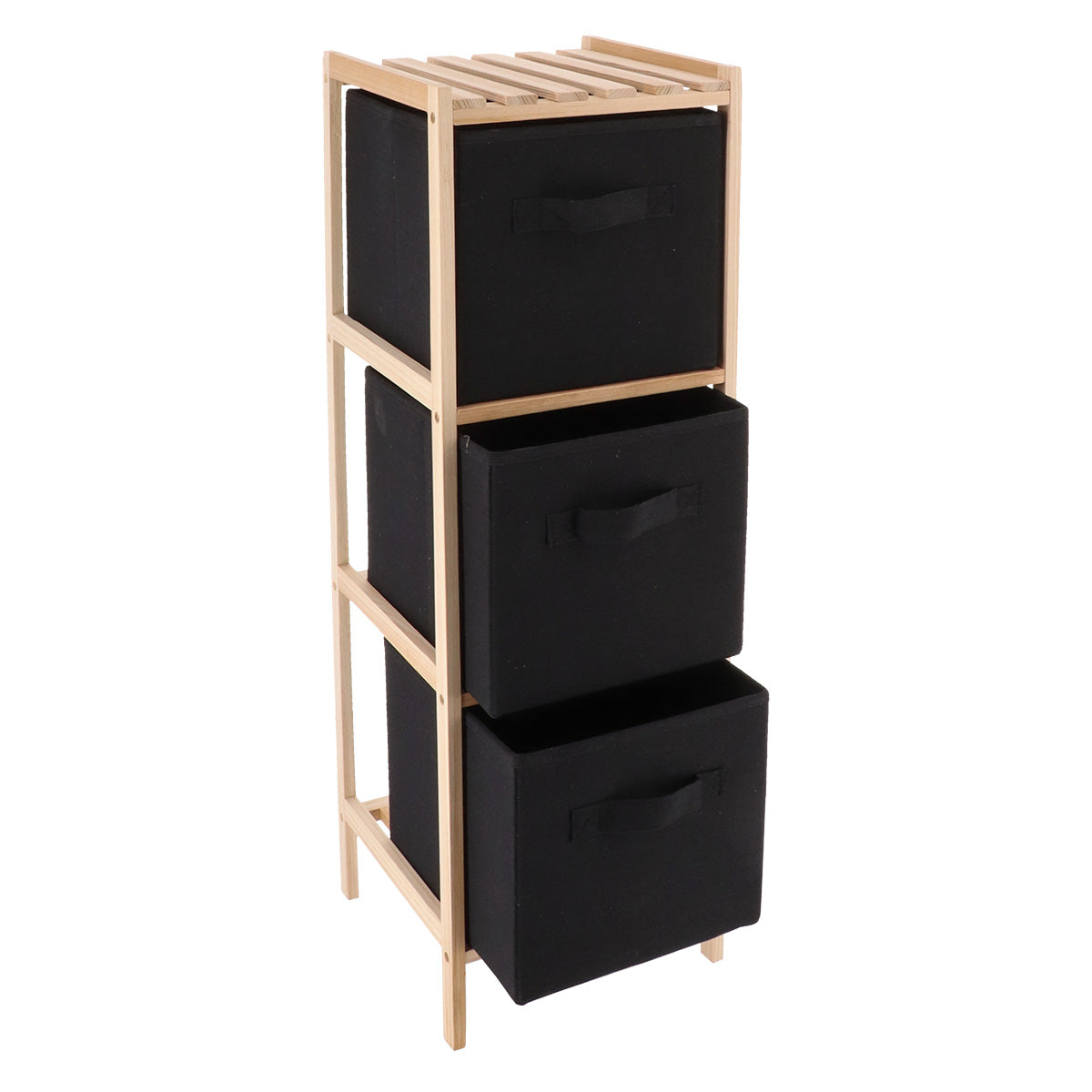 Mobilier din Lemn de Brad cu 3 Coșuri din Poliester - Natur/Negru