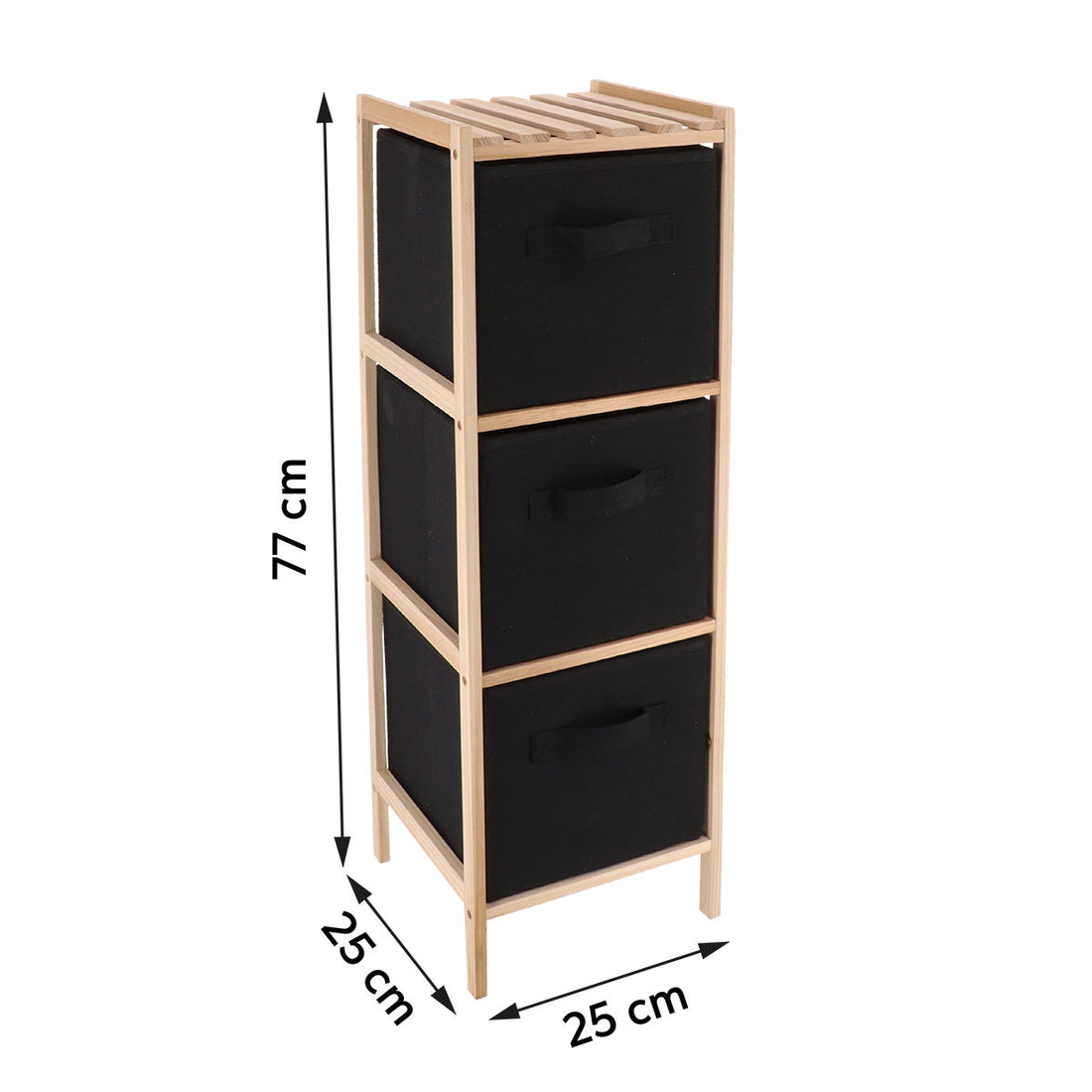 Mobilier din Lemn de Brad cu 3 Coșuri din Poliester - Natur/Negru