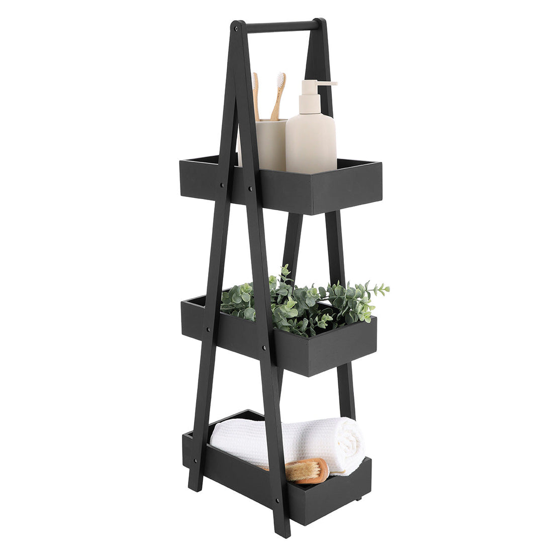 Raft din MDF/Bambus cu 3 Niveluri - Negru