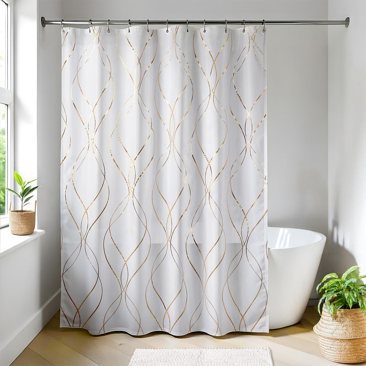 Cortina de Duș Poliester 180x200 cm + 12 Inele Albe - EPURE GOLD