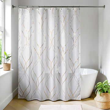 Cortina de Duș Poliester 180x200 cm + 12 Inele Albe - EPURE GOLD