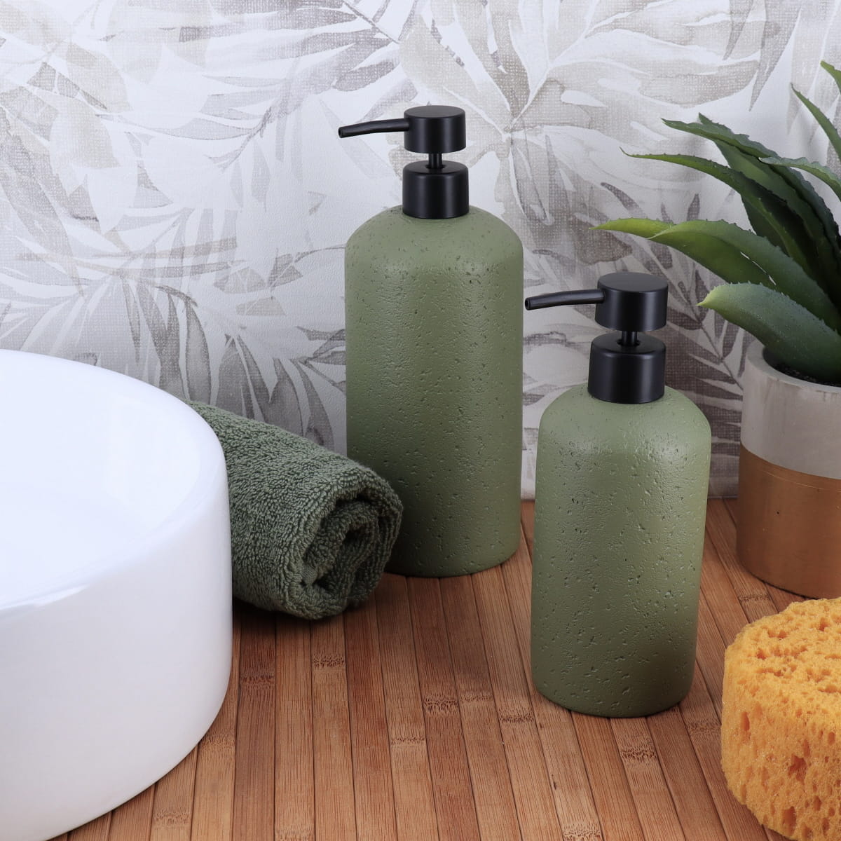 Dozator săpun polirasină efect piatră 800 ml - Khaki