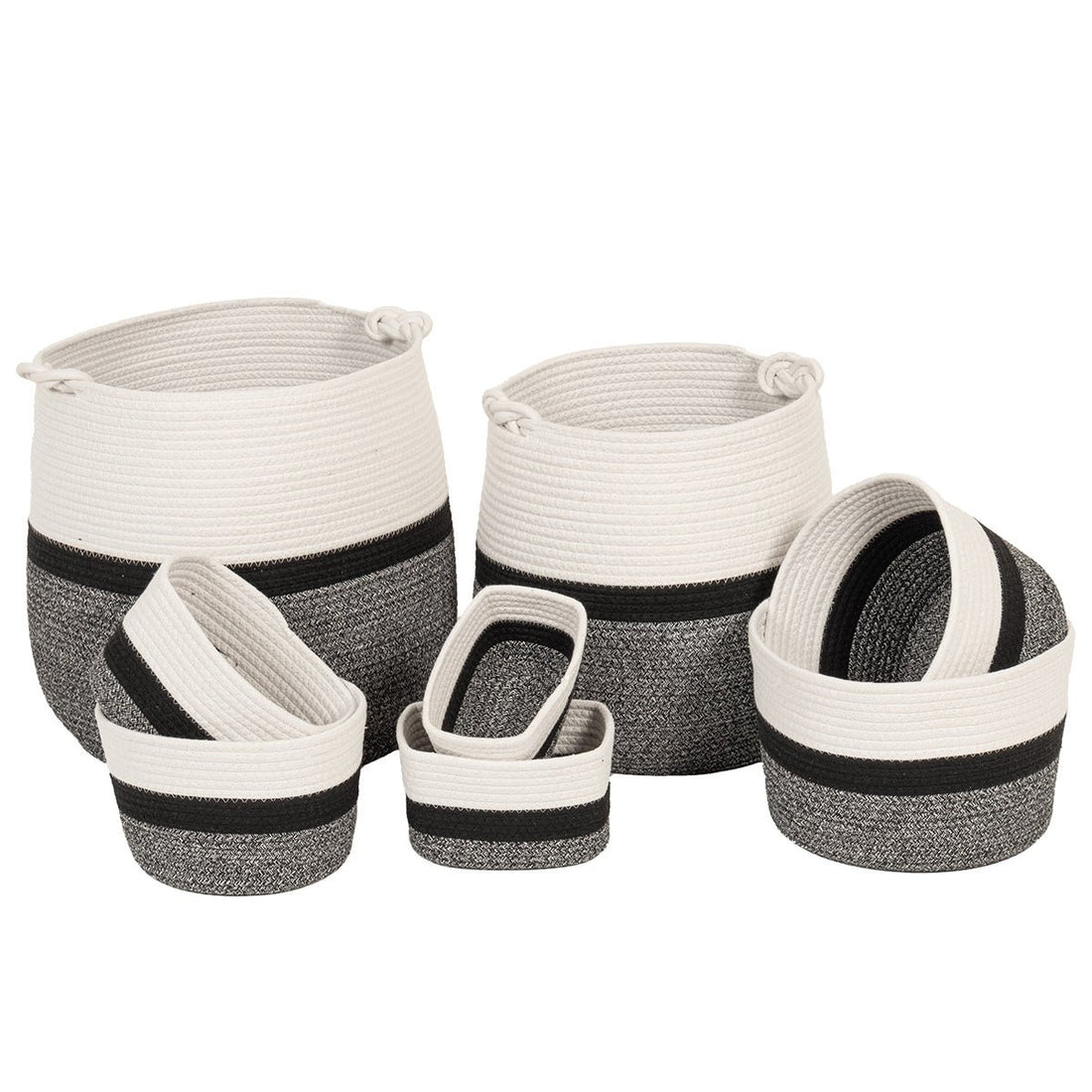 Set 8 Coșuri 100% Bumbac Melanj - Natural/Negru - Set coșuri - Softambient
