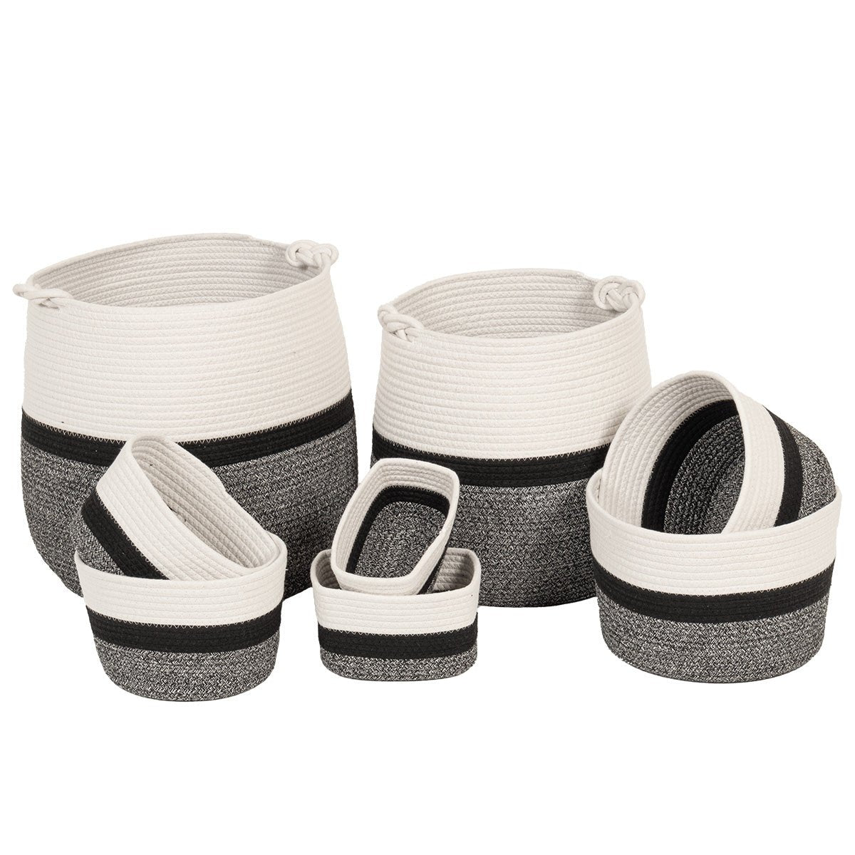 Set 8 Coșuri 100% Bumbac Melanj - Natural/Negru - Set coșuri - Softambient