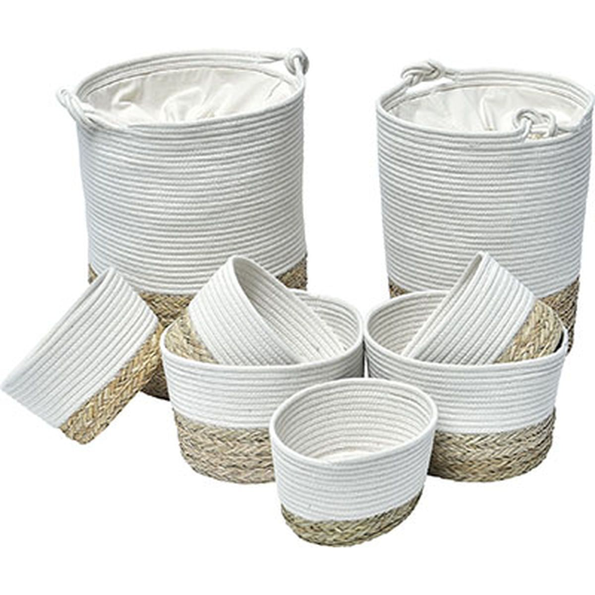 Set 8 Coșuri Din Bumbac/ Iarbă De Mare - Alb/Natural - Set coșuri - Softambient
