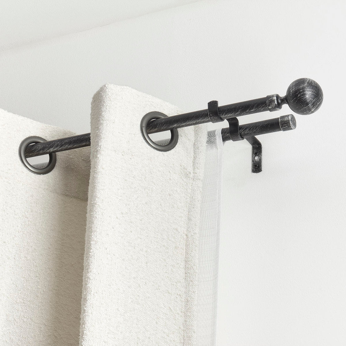 Set Galerie Dublă Extensibilă 120 - 210 CM Paloma Φ19MM - Negru Argintiu - Set galerie extensibilă - Softambient